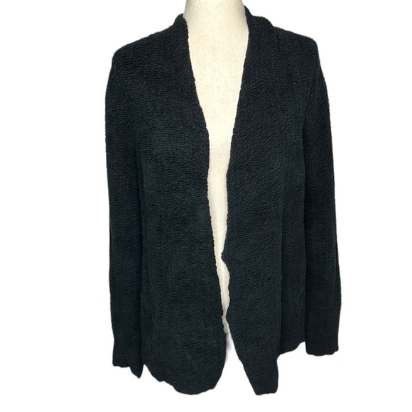 Eileen Fisher Silk Blend Cardigan‎ Women's Small Black Textured Open Front - Picture 1 of 6